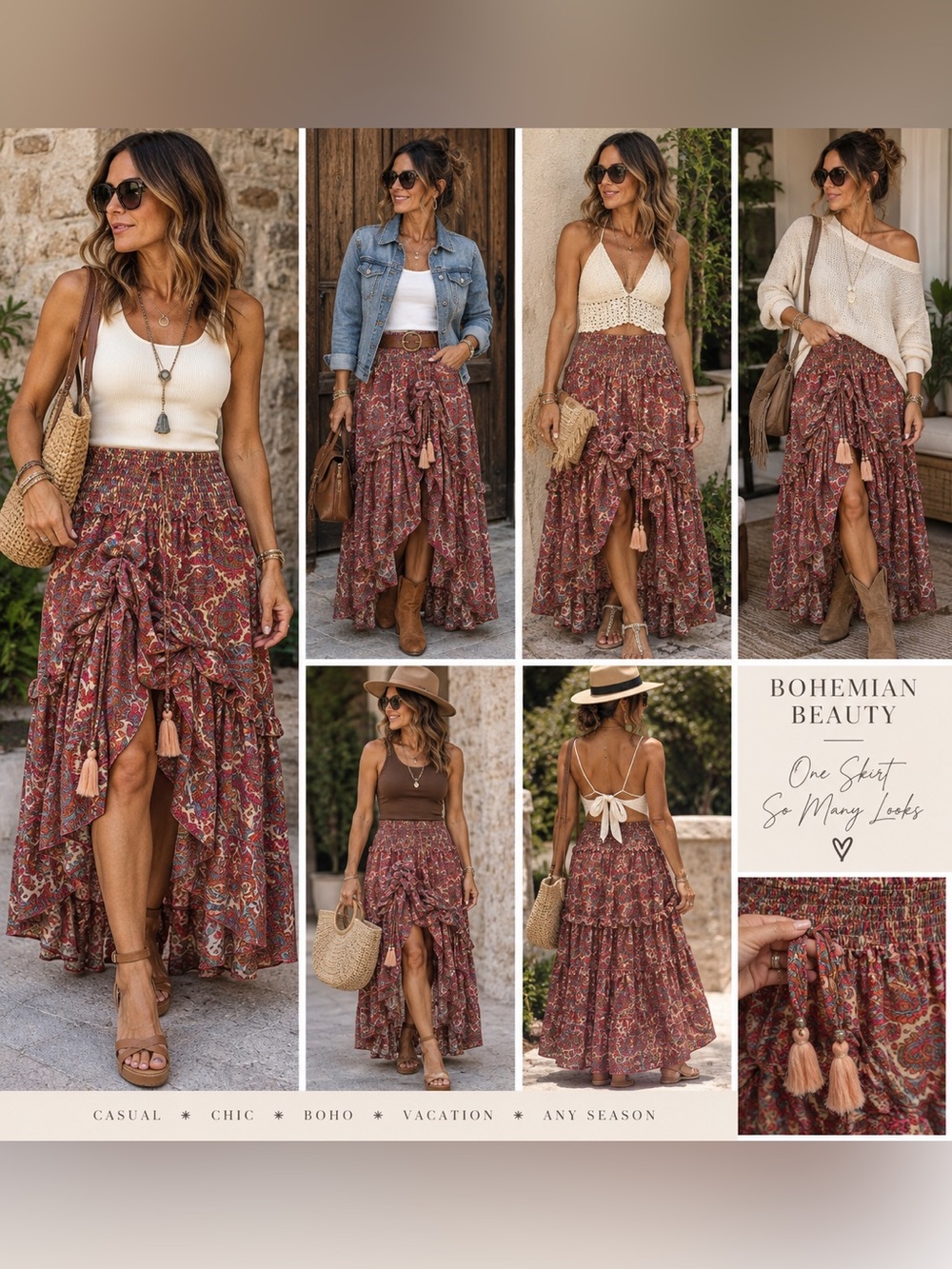 Bohemian Paisley HiLo Maxi Skirt